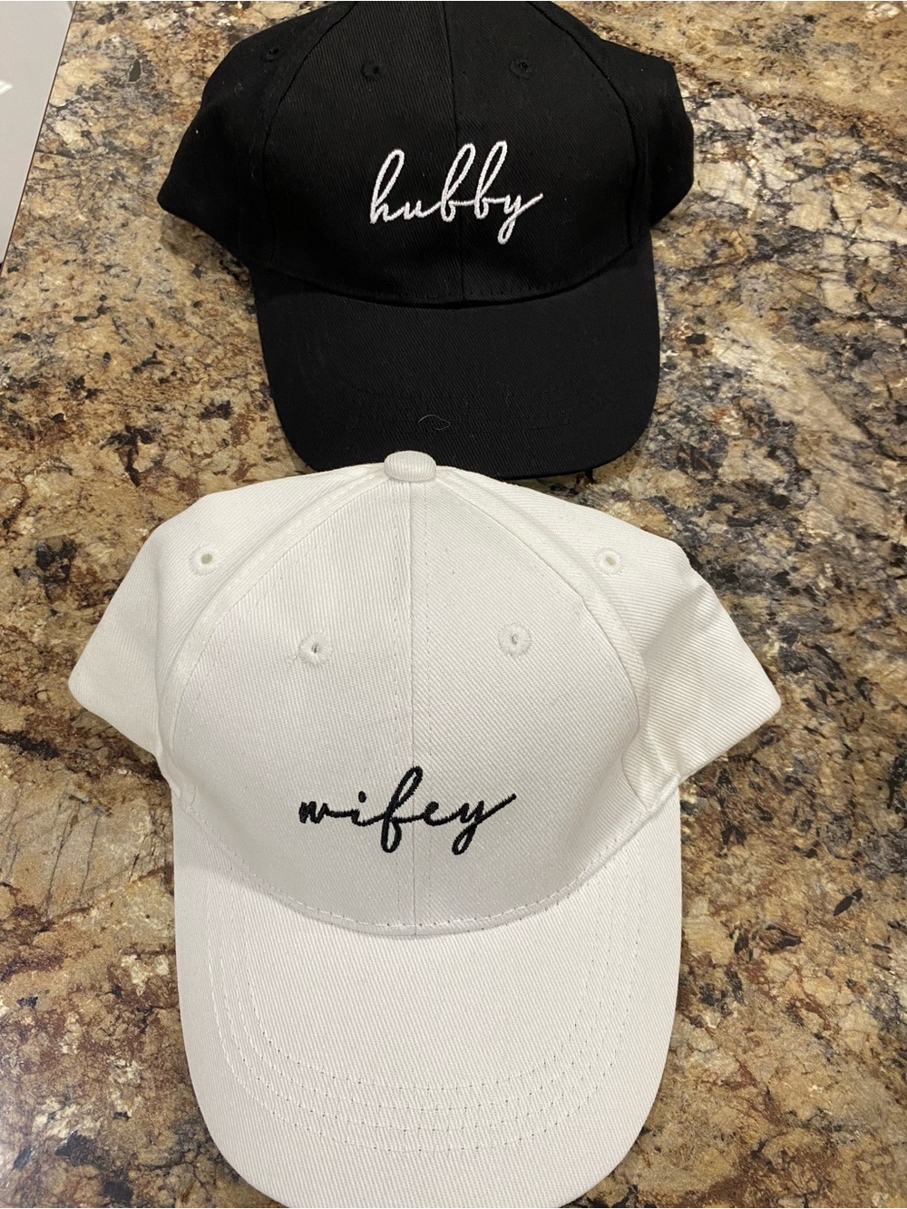 2 PCS Hubby and Wifey Hats One Size Black And White Embroidered Bridal Wedding